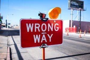 Street Sign with text "Wrong Way"